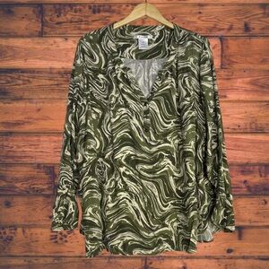 K. Jordan Olive Green Swirl Cotton Blouse 3X